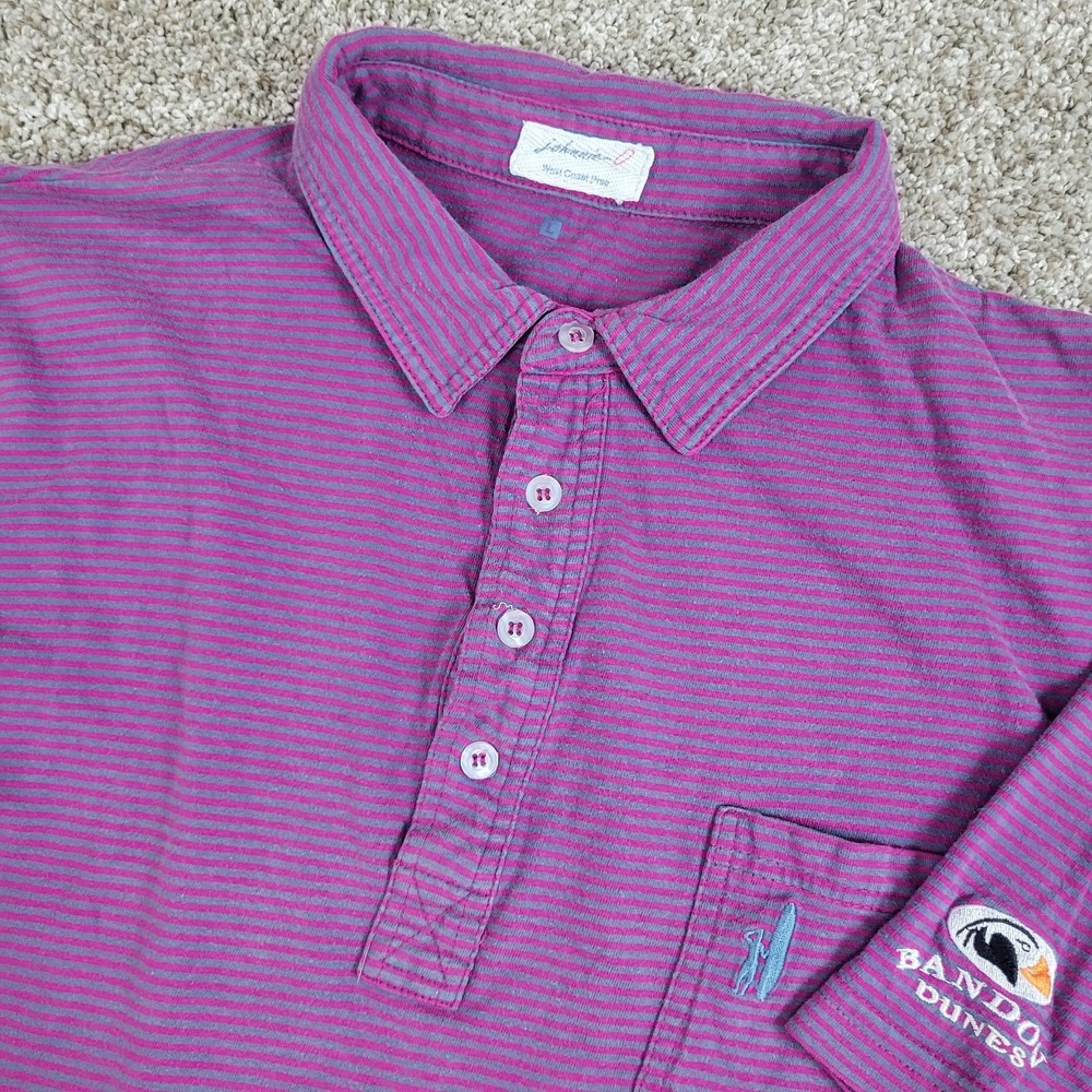 Johnnie O Mens Large Red Blue Striped Stretch Knit Polo Short Sleeve